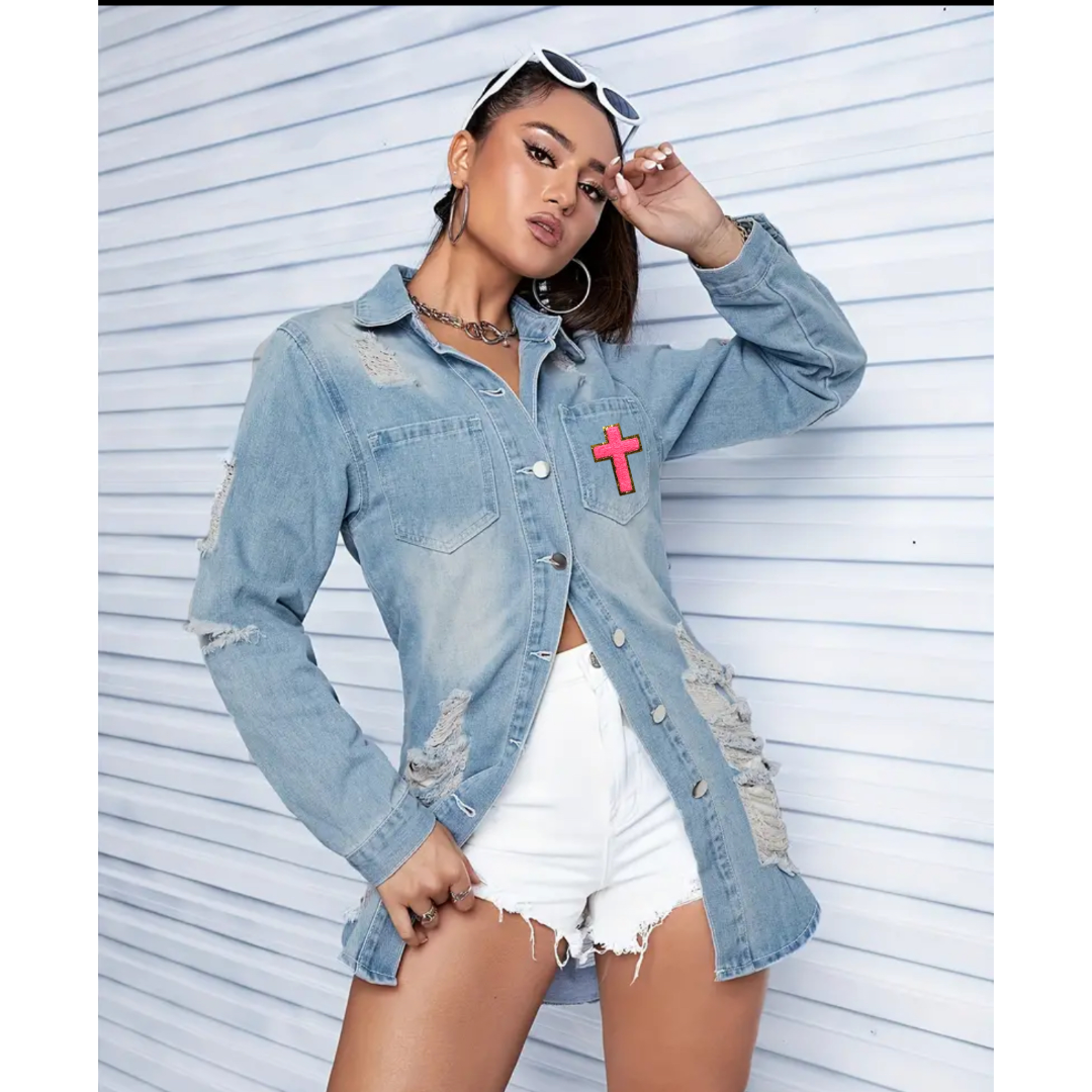 God is Love Woman’s Denim  and Pink Jacket