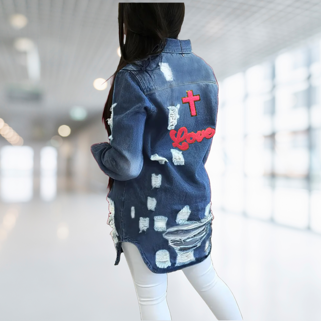 God is Love Woman’s Denim  and Pink Jacket
